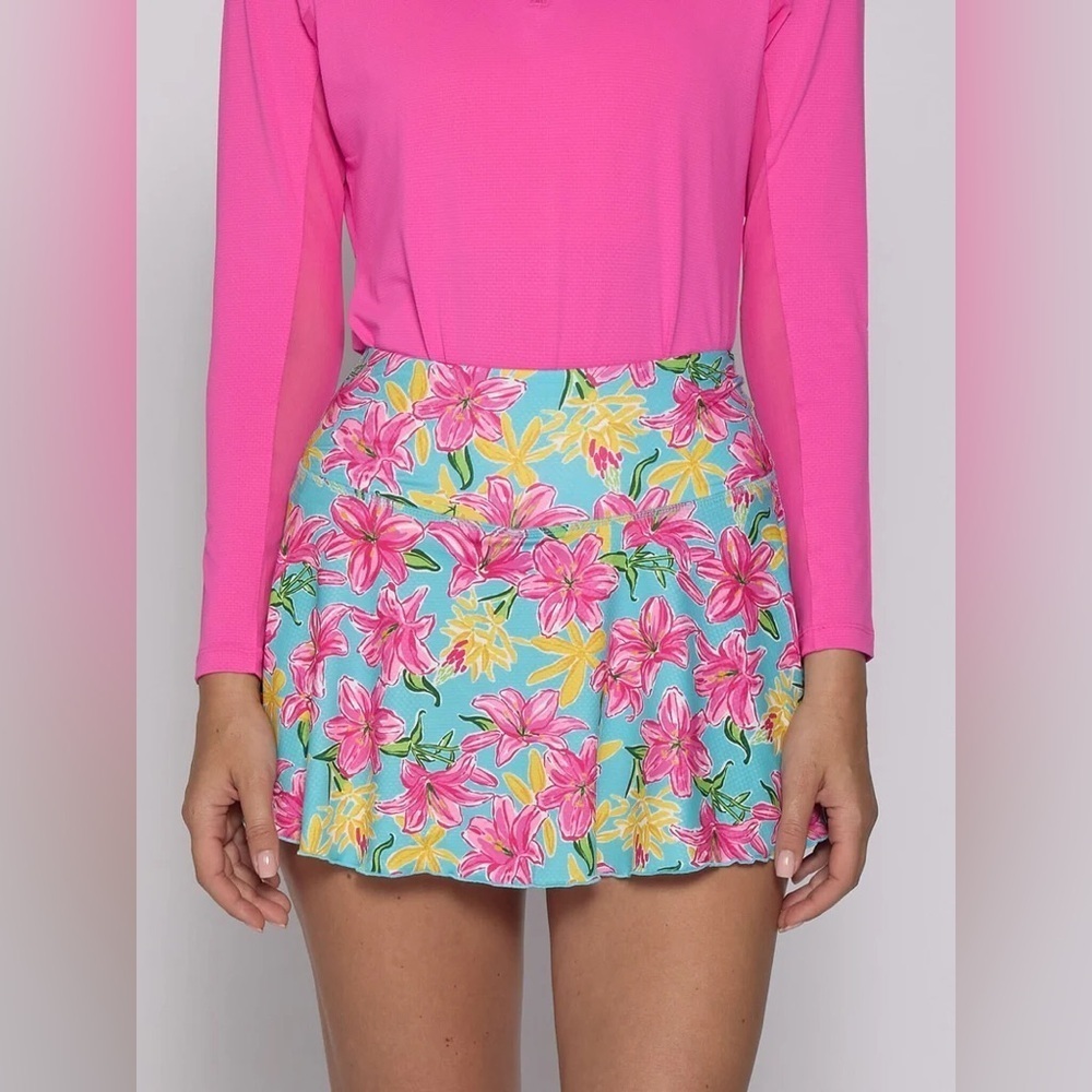 Gottex Pink Floral Ruffle Golf and Tennis Skort Size XL